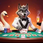 Rasa4d menghadirkan suasana kasino dengan serigala, angsa, dan penguin di meja baccarat.
