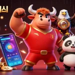 Engage with 토토사이트 through vibrant 3D illustration showcasing a victorious bull mascot and friends amid crypto elements.