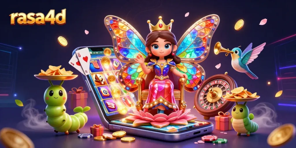 Rasa4d menawarkan permainan kasino interaktif dengan ratu kupu-kupu dan elemen slot yang menggoda.