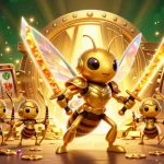 Menang dalam gardenofnaturalbeauty dengan ilustrasi 3D berisi hornet emas bermain slot dan harta karun berkilauan.